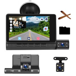 Hodozzy Dashcam Car FHD Car Camera 4 Inch Full HD 1080P Touch Screen, 3 Camera Loop Recording, WDR Super Night Vision G-Sensor Parking Monitor, Motion Detection, Dash Cam with 32G SD Card, Reversing