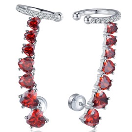 Weinuo-Women's 925 Sterling Silver Post Stud Earrings For Cartilage Ear Cuffs Hoop Climber 7 Cubic Zirconia Cz Hypoallergenic Piercing Gifts For Her 36Mm Red