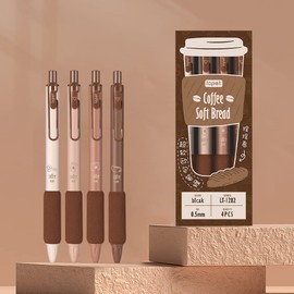 Jisomin Retractable Quick Dry Ink Pens, Comfortable Writing Pens, 0.5mm Fine Point Black Ink, Perfect for Office School Supplies Gifts for Boys Girls, Pack of 4pcs (Coffee)