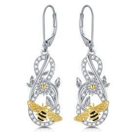 SILBAZ Bee Earrings Copper Daisy Dangle Earrings Infinity Sign with Honey Bee Daisy Drop Earrings Gifts for Women Mom Mother Girls, Copper, No Gemstone