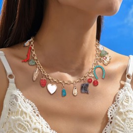 Ever Faith Gold Charm Choker Necklace Western Jewelry for Women Dainty Necklaces Country Concert Outfits for Women Summer Beach Fashion Jewelry