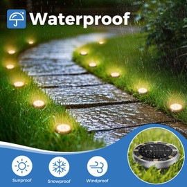 Peasur 4 Pack Solar Ground Lights Outdoor Garden, Waterproof Solar Disk Light, Pathway Lights for Yard, Lawn, Landscape(Warm White)