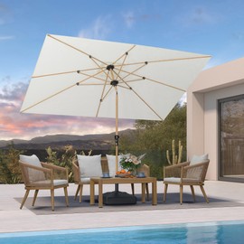 PURPLE LEAF 6.5' x 10' Patio Umbrella Outdoor Table Umbrella Aluminum Market Umbrella with Push Button Tilt & 8 Sturdy Ribs and Crank Rectangular Sun Umbrella for Pool Backyard Beach, Cream