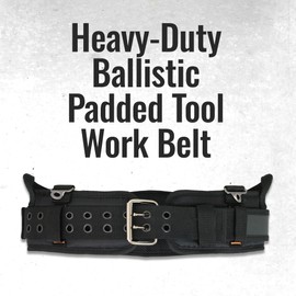 WOLF WTH2110 Heavy-Duty Ballistic Padded Tool Work Belt | Compatible w/Pouches, Holsters & 4-Point Suspenders | Body Waist Comfort Lightweight Breathable | Contractors Handyman | Tongue Buckle