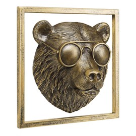 JJALIGHTS Animal Heads Wall Decor (Includes Metal Frame) Resin Animals Sculptures Head Wall Hanging Decoration Imitation Copper vintage Wall Sculpture for Living Room Bedroom Office (Bear)