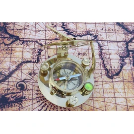 Nautical Replica Hub Fascinating Solid Brass Sundial Clock with Inset Compass & Engraved Vane. 3 Inches