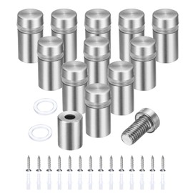 sourcing map 12 Pcs 1/2" x 4/5" Standoff Screws Stainless Steel Wall Mount Sign Mounting Hardware Kit with 14pcs Screws for Hanging Acrylic Glass Signs Advertising Boards, Brushed Silver
