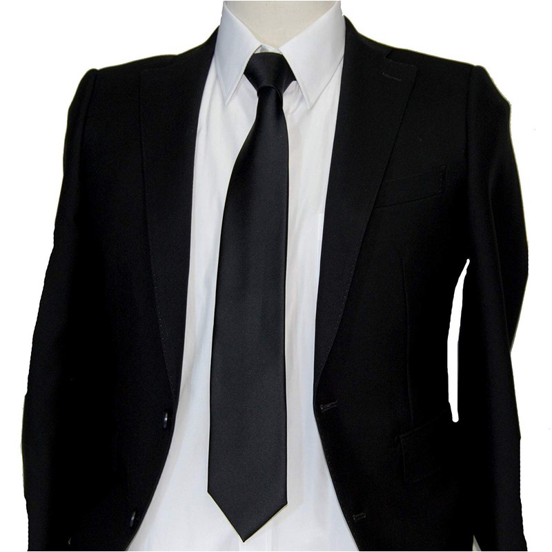 SOCIAL Necktie, Formal Long Tie, Silk, Black, Plain, For Funerals,