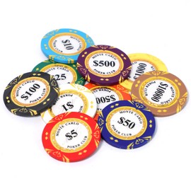 JIESITE 14 Gram Clay Poker Chips Monte Carlo Poker Chips Casino Grade Poker Chip Numbered Chips for Texas Hold'em, Blackjack Poker Games Pack of 50 Pieces (A $1)