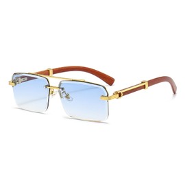 WHHJM Mens Fashion Rimless Rectangle Sunglasses for Man Frameless Square Glasses Gradient Tinted UV400 Lens (Gold/Gradient Blue)