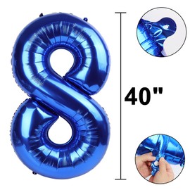 40 Inch Number 8 Balloon Jumbo Dark Blue Digit Foil Balloon for 18 28 38 80 Graduation Anniversary Party Supplies 88th Birthday Photo Booth Backdrop for Boys Girls