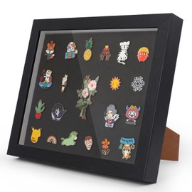9 x11 Enamel Pin Display Frame with Glass, Shadow Box for Pin Collection ,Enamel Pin Holder, Desktop and Wall Display, Black