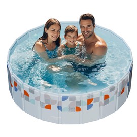 Extra Large Non-Inflatable Swimming Pool for Family,Foldable Pool for Adults,Hard Plastic Shell Collapsible Pools,Portable Folding Kids Pools for Backyard 63 * 18in(Geometric Orange)