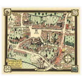 Antiguos Maps - Pictorial Map of Petersfield, East Hampshire, England circa 1922 - measures 24 in x 28 in (610 mm x 711 mm)