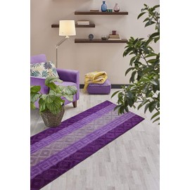 Custom Size Hallway Runner Rug, Slip Resistant, 26 Inch Wide X Your Choice of Length, Meander Lilac, 26 Inch X 23 feet