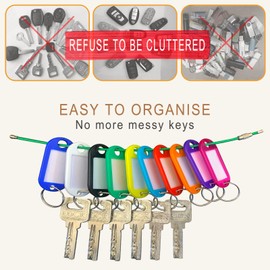 NAUWER 40 Pack Key Tags, 10 Colors Key Labels, Comes with 10 Ball Chains and 4 Cable Key Rings for Home, Office Key Management.