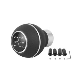 Adunsiaoto Car Conversion 5-Speed Aluminium Leather Shift Knob, 5 Speed Gear Shift Knob Stick Lever Car Aluminium, Ball Leather Shifter Stick Transmission Handle for Most Automatic Vehicle(Silver)
