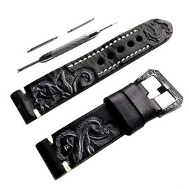 NICKSTON Embossed Black with Gray Genuine Leather Band Compatible with Garmin Vivoactive 3 and 3 Music, Vivomove 3, Vivomove HR Luxe Style - Strap Pins Tool T20 (5. Rose Gold Color Buckle)