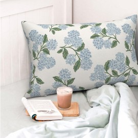 Spring Pillow Covers 12x20 Inch 2 Pcs Blue Green Hydrangea Flower Decor Throw Pillows Vintage Floral Seasonal Summer Outdoor Decoration Lumbar Pillowcase Linen Cushion Cover for Couch Sofa