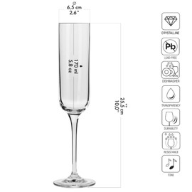 Krosno Crystal Champagne Flute Glass, Set of 6, 5.8 oz, Glamour Collection, Elegant Slim Champagne Flutes for Prosecco, Sparkling Wine, Champagne and Mimosas, Dishwasher Safe, Made in Europe