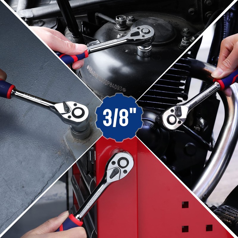 WORKPRO 3/8-Inch Drive Ratchet Wrench, 72-Tooth Reversible Ratchet, Quick-Release 3/8