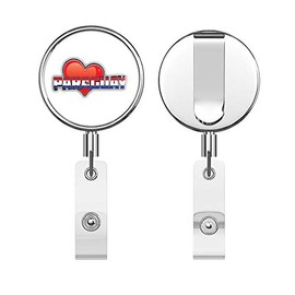 Paraguay Art Heart Flag Travel Slogan Round ID Badge Key Card Tag Holder Badge Retractable Reel Badge Holder with Belt Clip