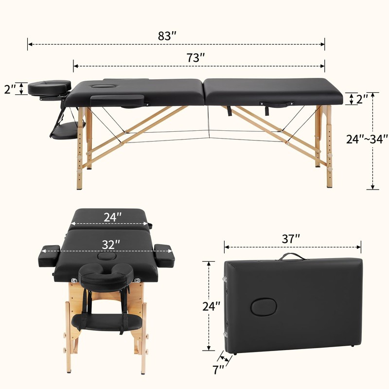 BestMassage Massage Bed Portable Massage Table 24 inch Wide Lash