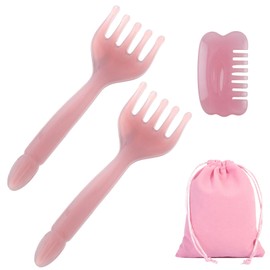 VEGCOO 3Pcs Scalp Massage Comb Guasha Five Claw Scalp Comb, Scalp Massager Guasha Scalp Comb Handheld Head Massage Tool with Drawsting Bag for Head Caring Relaxation Soothing Head Neck Lymph