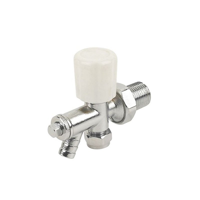 Angled Radiator Rad Valve with Drain Off Chrome 8 mm