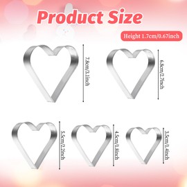 Piriuuo Set of 5 Heart Cookie Cutters, Stainless Steel Heart Cookie Cutters, Set of 5 Different Sizes, Valentine's Day Cookie Cutter, Christmas for DIY
