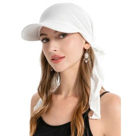 ZLYC Chemo Headwear for Women Brim Visor Head Scarf Pre Tied Headwraps Lightweight Skull Cap (Solid White)