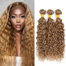 Honey Blonde Bundles Water Human Hair Color 27 Blonde Human Hair Water Wave Bundles 20 22 24 Inch Real Unprocessed Human Hair 3 Bundles For Women Blonde Water Wave Bundles Wet And Wavy Weave Bundles