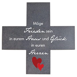 Fritz Cox® Stone Cross House Blessing Anthracite in Cross Shape 'May Peace Be Peace in Your House and Happiness in Your Hearts' 15 x 15 cm