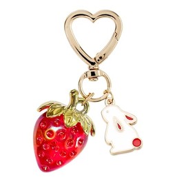 Agromusk Cute Strawberry Keychain,Bag Charms,Kawaii Heart Flower Daisy Key chains Accessories Decor for Girls Purse Gift (Bunny Clear Red)