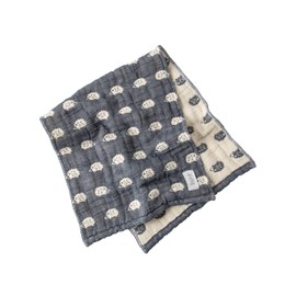 fuwara 6-ply Gauze Face Towel, Approx. 11.8 x 29.5 inches (30 x 75 cm), Hedgehog/Navy)