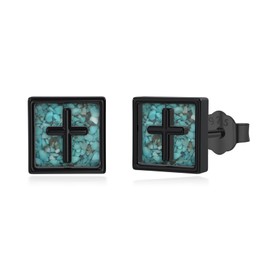 Schwarze Kreuz Ohrstecker 925er Sterling Silber Türkis Quadratische Ohrringe Türkis Schmuck Geschenk für Männer Frauen Herren