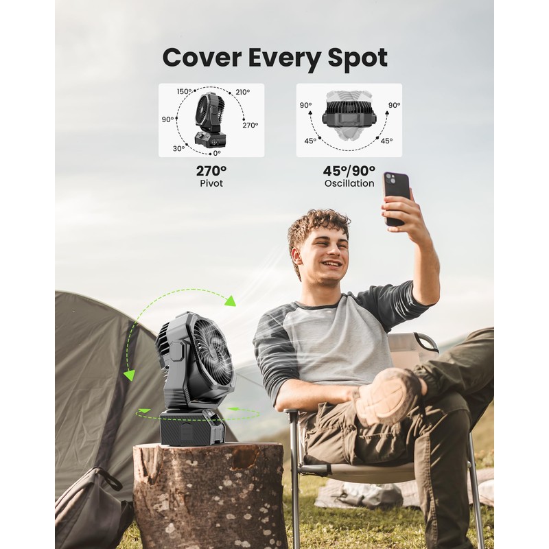 27H Work Hours Rechargeable Camping Fan, Portable Battery Operated Desk