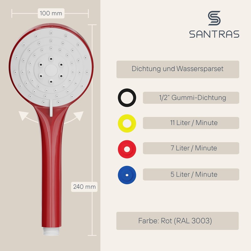 SANTRAS® Hand Held Shower Head with Triple Adjustable Shower Head