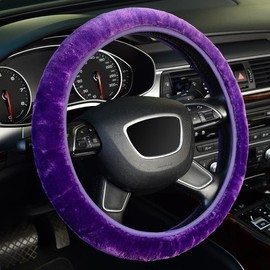 KAFEEK  Elastic Microfiber Plush Steering Wheel Cover - Anti Slip Warm Universal 15 inch - Winter Gifts for Boys and Girls,4 color - Color: Purple
