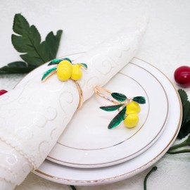 Tropical Yellow Lemon Napkin Rings Set of 4,Wedding Napkin Holder Fruit Napkin Buckle for Hawaii Parties, Christmas, Thanksgiving, Summer Table Decoration, Hotel, Banquet Serviette Decoration