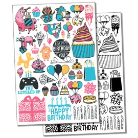 Birthday Party Celebration Temporary Tattoo Water Resistant Fake Body Art Set Collection - Black (One Sheet)