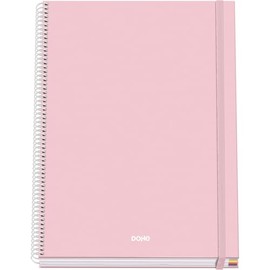 DOHE - Squared A4 Notebook - 100 Sheets, 90 g/m² Thickness, Size 22.8 x 30 cm, Hard Cover, Ring Closure and Elastic Band, 5 mm Squares, School Material - SERENITY Pink