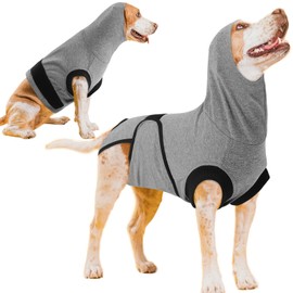 SAWMONG Recovery Suit for Dogs After Surgery, Hooded Dog Surgery Suit Substitute E-Collar & Cone for Spay, Comfortable Cotton Dog Onesie for Surgery Female Male, Neuter, Skin Disease Pet (L, Grey)