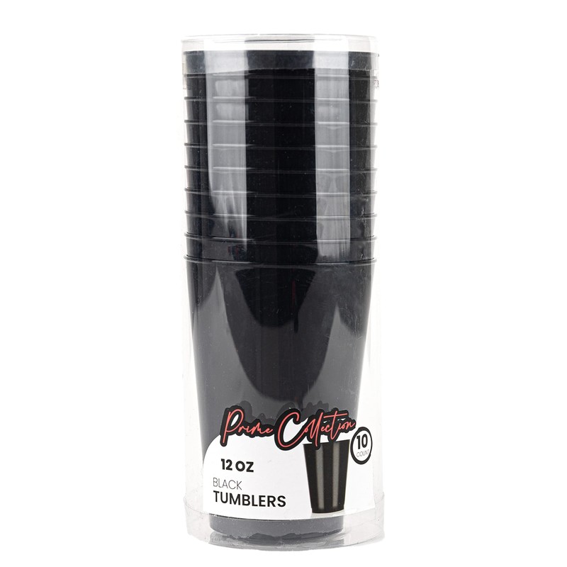 PLASTICPRO Disposable 12 oz Black Plastic Tumblers for Party's &