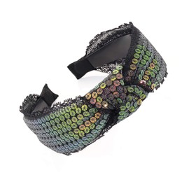 5cm Black Lace Look Knot Design Ab Sequin Aliceband Headband