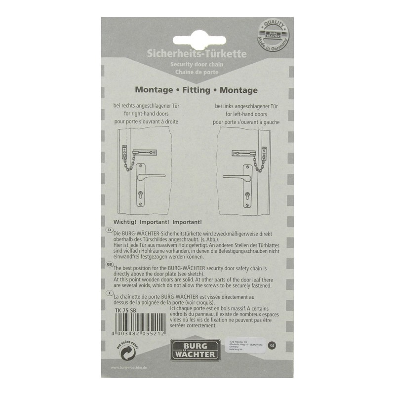 Burg-Wächter Door Security Chain, TK 75 SB