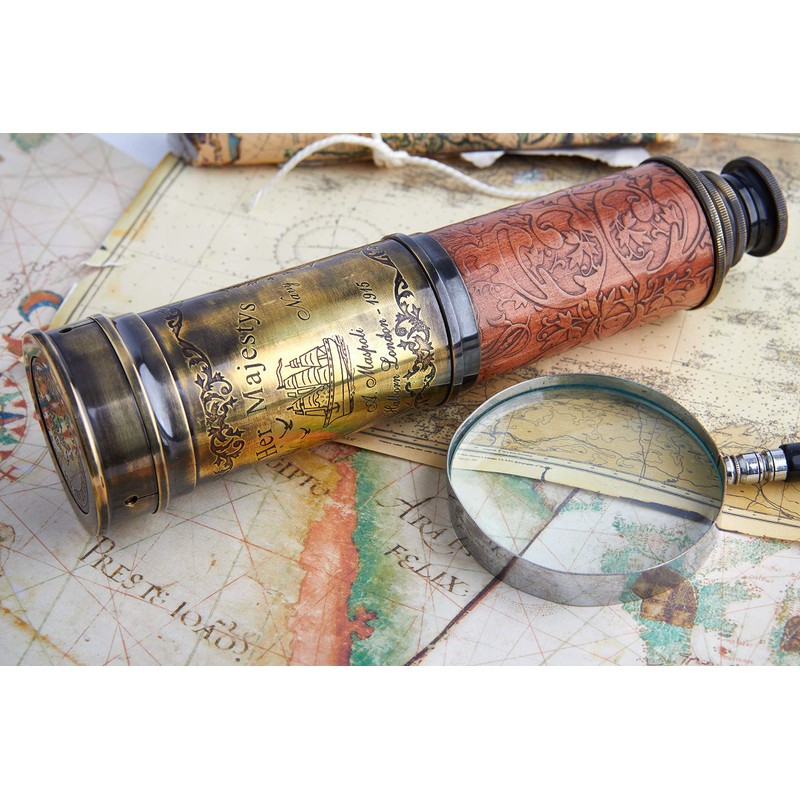 Handcrafted Telescope | Half Leather Carving | 20 Inches |