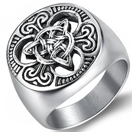 JUDE Stainless Steel Vikings Celtic Knot Signet Biker Ring (Silver, O)