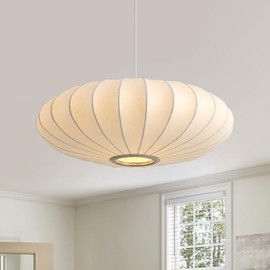 Fivemengo 20 Inch Lantern Pendant Light, White Imitation Silk Lampshade, Bubble Pendant Light Fixture Ceiling Hanging Lamp Chandelier for Living Dinning Room Kitchen Island Bedroom Restaurant Cafe