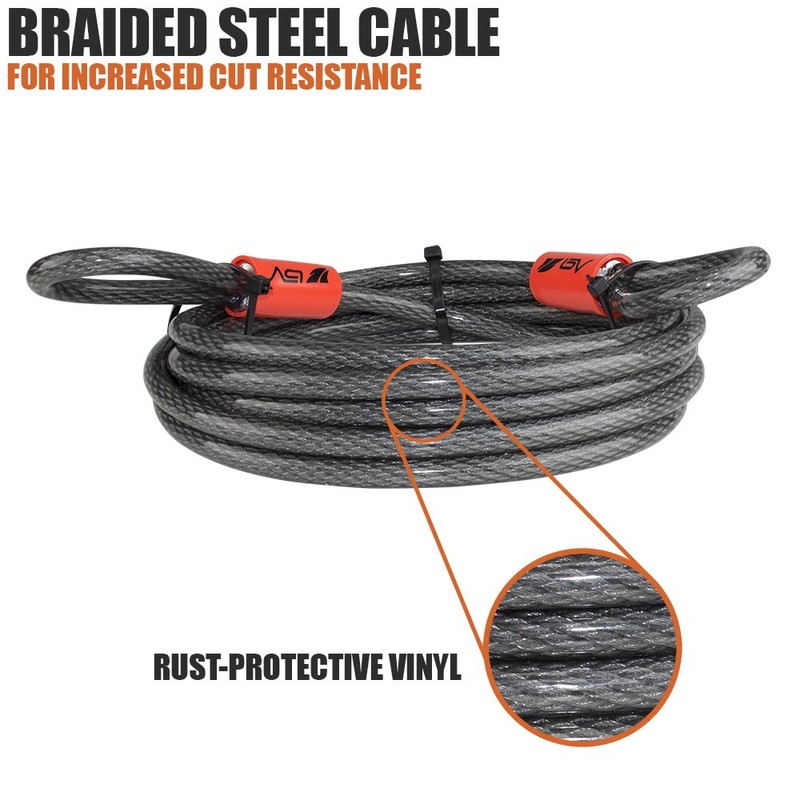 BV Heavy-Duty 30FT Security Cable with Loops-10mm (3/8 Inch) Cut-Resistant